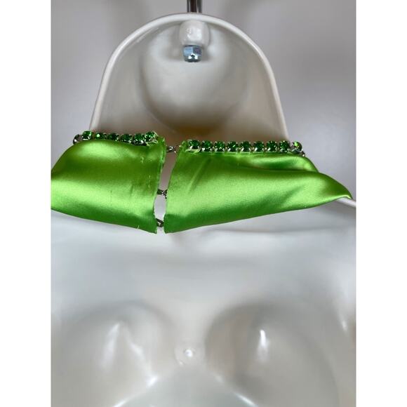 KHANUMS Halter Neck Crystal Embellished Deep V Pear Green Maxi Gown Size XS - Picture 11 of 16